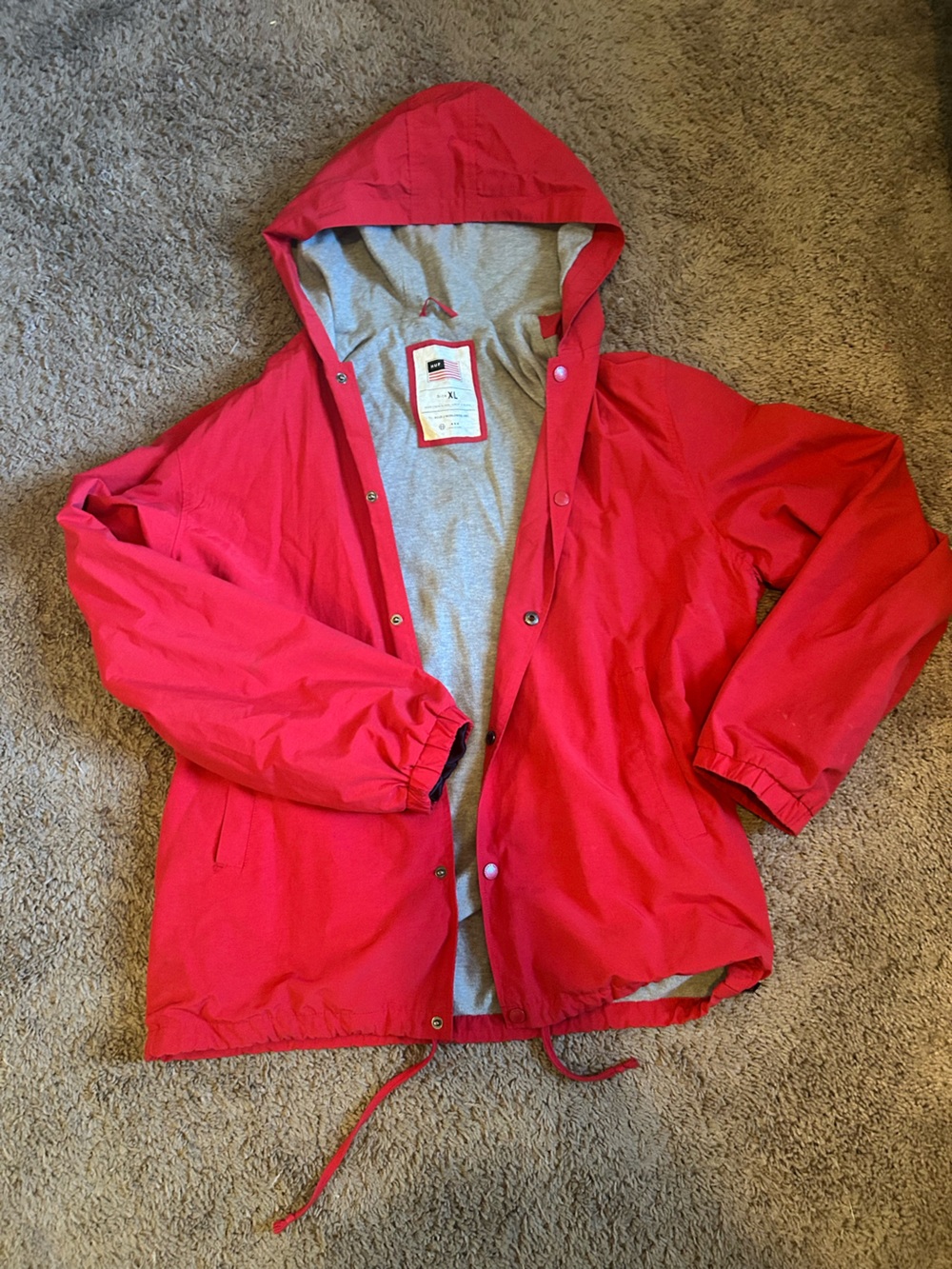 HUF Red Hooded Raincoat - Lightweight Water-Resistant